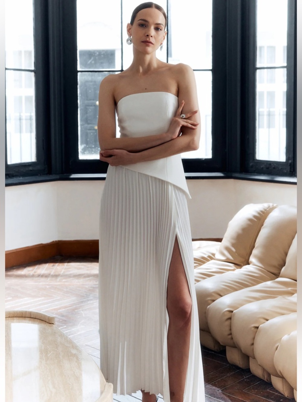 Commense Solid Pleated Strapless Split Dress Size Large NWT - Picture 3 of 9
